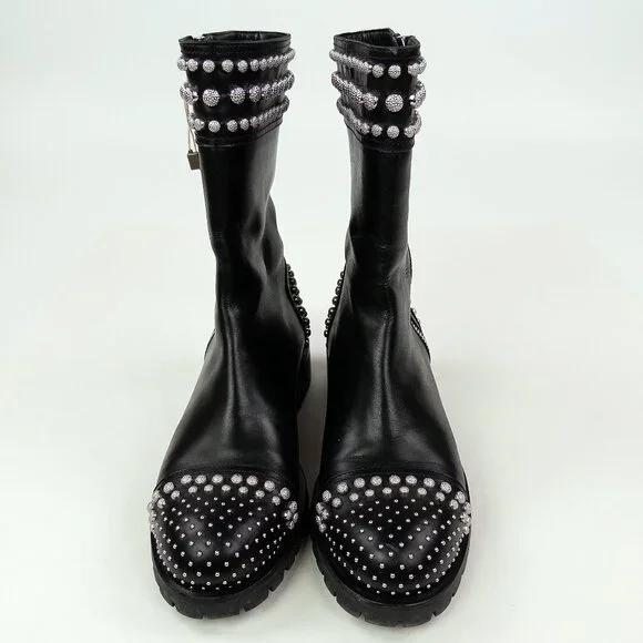 Alexander McQueen Studded Lug Sole Mid-Calf Leather Boots Made in Italy - Picture 5 of 11